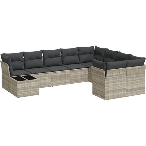 Maison Exclusive - Set Divano Giardino 10 pz con Cuscini Grigio Chiaro Polyrattan (1/3)