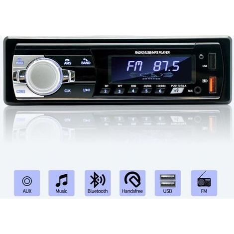 Autoradio Bluetooth 5.0 - - 1 Din - 7 Couleurs Éclairage - 4x65W (1/4)