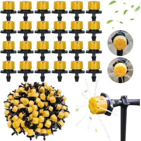 Goutteur Irrigation - Réglable 360° - 8 Trous Pulvérisation - Raccord 1/4 Pouces - Pour Tubes 4 mm / 7 mm - 100 Pièces (1/4)
