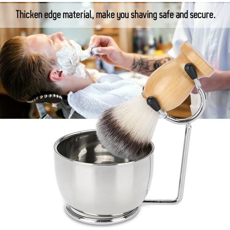 Hochwertiges Rasier-Set aus Edelstahl für den Barbier, bestehend aus Schale, Ständer und Bartpinsel (1/5)