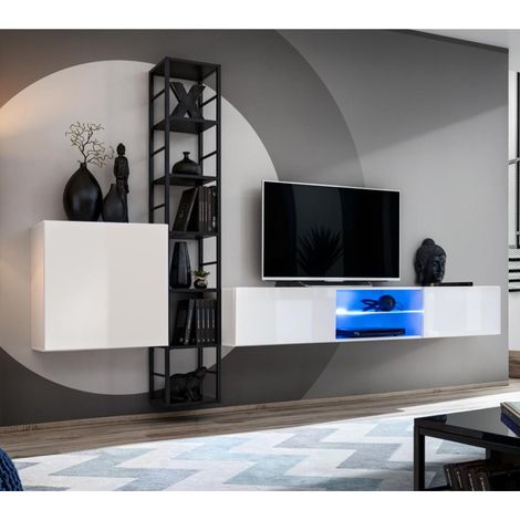 Ensemble Meuble TV Design "Switch VI" 270cm Blanc & Noir (1/4)