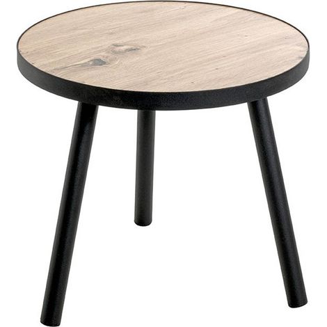 Table d'appoint, table de salon en bois coloris chêne et métal noir - diamètre 40 x hauteur 37 cm (1/5)
