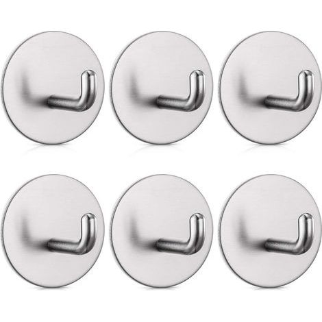 6 Pcs Crochets Adhésifs Puissant Crochets Autocollant Acier Inoxydable Accroche Porte Serviettes Sans Perçage Imperméables pour Salle de Bains Cuisine Bureau,argent (1/5)