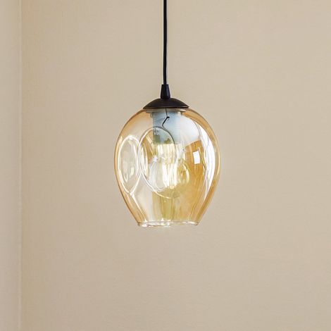 [GEBRAUCHT] B-Ware Pendellampe Starla einflammig Hängelampe dimmbar amber transparent schwarz 17cm (1/2)