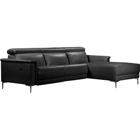 Lund-Canapé chaise longue avec 1 fauteuil inclinable électrique en PU noir (1/5)