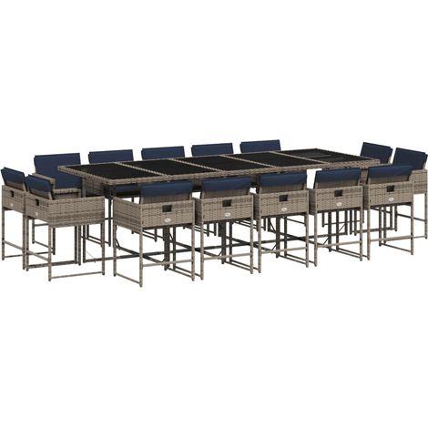 Maison Exclusive - Set da pranzo da giardino da 15 pz con Cuscini in Polyrattan Grigio (1/5)