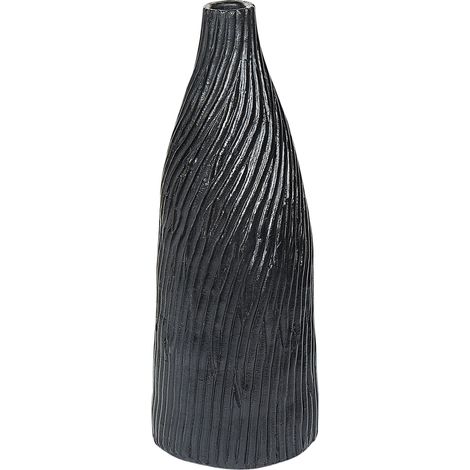 Vase Décoratif de Forme Cylindrique Bouteille Fabriqué en Terre Cuite Noire de 54 cm de Hauteur au Style Moderne