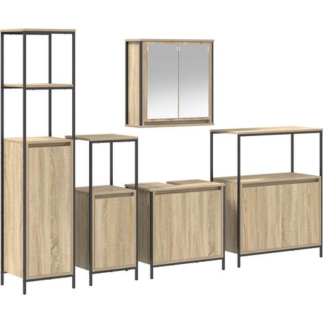 Maison Exclusive - Set di mobili per il bagno con porta 5 pcs Rovere Sonoma e Nero