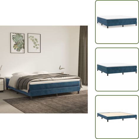 Sommier à lattes de lit et matelas Bleu foncé 180x200cm Velours - Lit Double - Lit Tapissier - Literie - Chambre À Coucher - Matelas À Ressorts Ensachés (1/5)