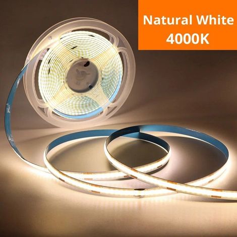 1 x Guirlande lumineuse extérieure, bande LED COB 5 m, réglable en intensité, lumière blanche naturelle 6000 K, pour déco murale, miroir ou TV