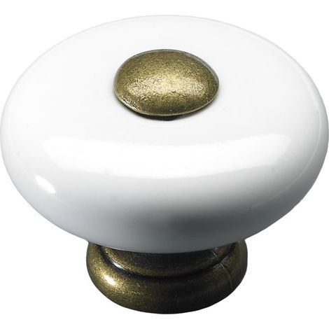 Hettich Möbelknopf Keramik weiß/gold Ø 32,0 mm - 1 Stück Möbelknöpfe
