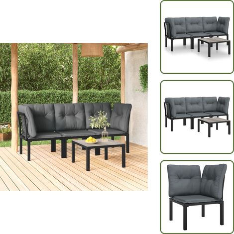 Salon de jardin 4 pcs noir et gris résine tressée - Salon De Jardin - Mobilier De Jardin - Set Salon De Jardin - Table Basse - Chaises De Jardin