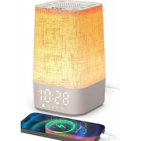 Réveil Lumineux Simulateur d'Aube, Reveil Matin sur Lampe de Chevet LED 30 Sons pour Dormir, Snooze, Minuteur, Lampe de Reveil avec Fonction Charge, 12 Niveaux de Luminosité- Adaptateur Inclus (1/5)
