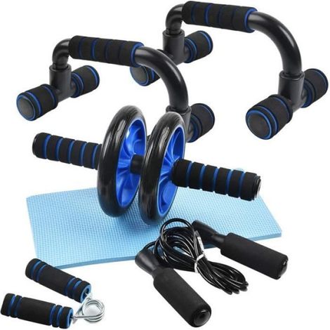 Roue Abdominale - 5-en-1 Kit Fitness avec Poignées Pompe Corde à Sauter Genouillères - Pour Entraînement Domestique - 1 Set (1/5)