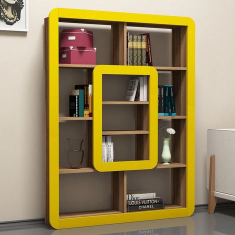 Estantería Caltrano, Biblioteca 8 Estantes, Instalación Libre, Tono Nogal, 108x22x140h cm Marrón Nogal (1/4)