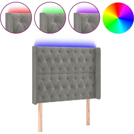 Testiera Testata del letto a LED Grigio Chiaro 103x16x118/128 cm in Velluto (1/5)