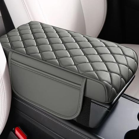 Housse d'accoudoir de voiture universelle en mousse à mémoire de forme, avec 2 poches de rangement, housse d'accoudoir de voiture, tapis de console centrale, convient aux SUV, berlines et camions (gri (1/5)