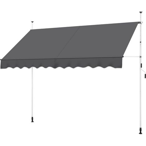 Store Banne Manuel 300 cm avec Manivelle, Auvent Rétractable Réglable en Hauteur et en Inclinaison sans Percement pour Balcon, Terrasse, Jardin Gris (1/5)