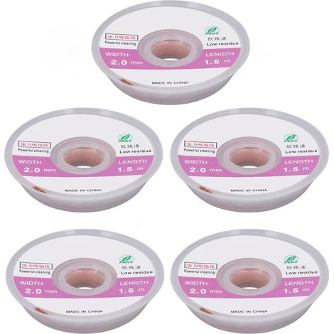 Lot de 5 mèches à dessouder en cuivre pour retrait d'étain, largeur 2mm, longueur 1.5m, sans nettoyage (1/5)