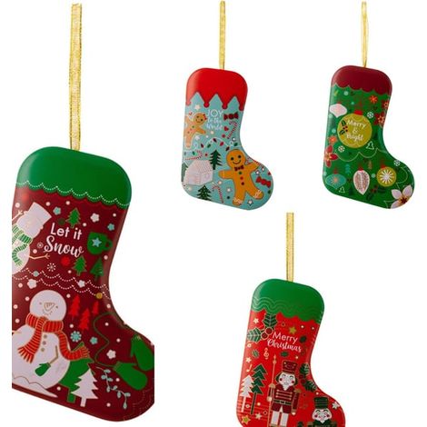Boîte de rangement en forme de chaussette de Noël, décoration à suspendre - 4 pièces assorties (1/5)