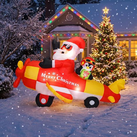 Père Noël en Avion Gonflable 243 cm avec Éclairage LED Décoration de Noël Extérieure (1/5)