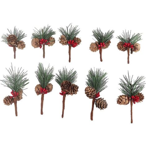 Kleiner Weihnachtsbaum mit Tannenzapfen und Zweigen, festliche Dekorationen, Miniatur-Blumenarrangements (1/5)