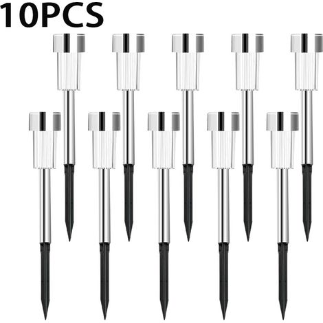 Lot de 10 lampes solaires d'extérieur en acier inoxydable pour pelouse, cour et jardin, lumière blanche (1/5)