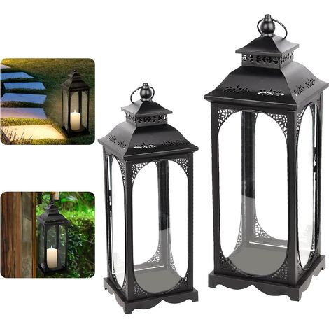 Lot de 2 Lanternes décoratives, Structure en fer, Finition noire mate, Pour jardin et intérieur (1/5)