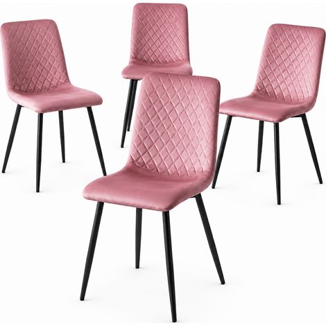 Set 4 Sedie Rosa con Rivestimento in Velluto e Piedi Neri Seduta Ergonomica (1/5)