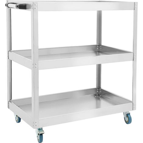 Chariot de service en acier inoxydable 66 x 35 x 71 cm - Capacité de charge totale : 150 à 200 kg - Argenté - 3 niveaux - Pour maisons, ateliers, entrepôts, centres commerciaux (1/5)