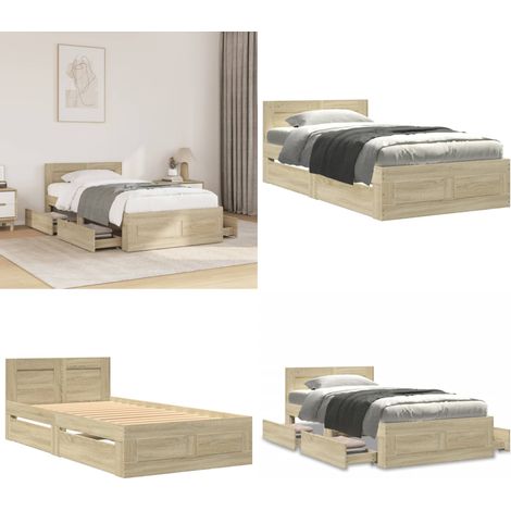 Cama con cabecero madera de ingeniería roble Sonoma 75x190 cm - Madera de ingeniería - Somier de láminas