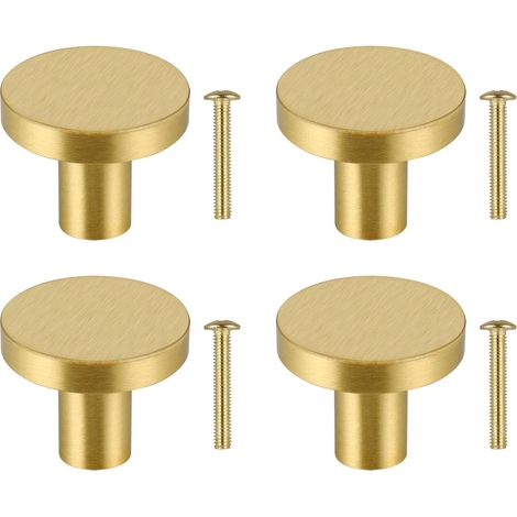 4pcs Boutons de Meuble Ronds, Laiton Massif, avec 4 vis, 33x20 mm, Or (1/5)