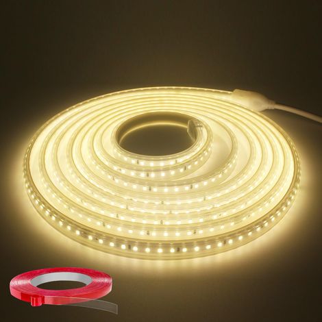 Ruban LED 5m, Bandeau LED 220V 230V sans Transformateur Etanche IP65 Bande LED 120 LEDs/m, 4000K Bandeau Lumineux avec Interrupteur, Blanc Naturel (1/5)
