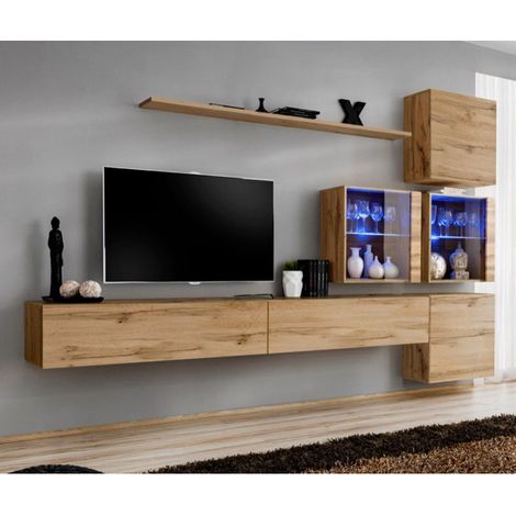 Meuble TV Mural Design "Switch XIX" 310cm Naturel (1/4)
