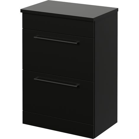Napoli 390 Matt Black 600mm 2 Drawer Vanity Unit for Countertop Basins - 600mm - Gunmetal Grey 320mm Handle