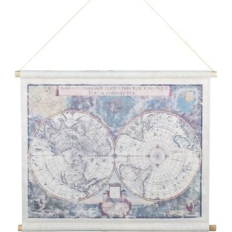 Toile déco Carte du monde à suspendre Lin