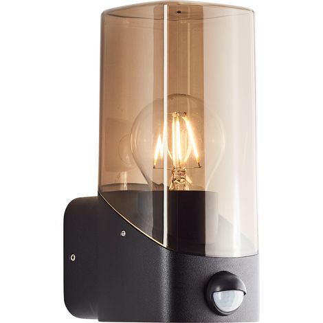 Brilliant Minou Außenwandleuchte mit Bewegungsmelder - Wandleuchte außen schwarz/Rauchglas E27 - Standard & LED Leuchtmittel geeignet - Außenleuchte modern für Hauswand, Terrasse, Eingang