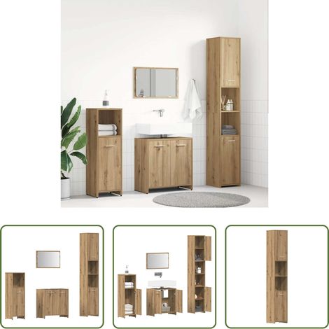 vidaXL Armadio da bagno con specchio -  Set Mobili da Bagno 4 pz Rovere Artigianale Legno Multistrato (1/5)