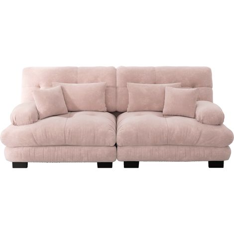 Divano angolare Cloud in chenille rosa, 2 posti, con 2 cuscini lombari e 2 cuscini decorativi (1/5)