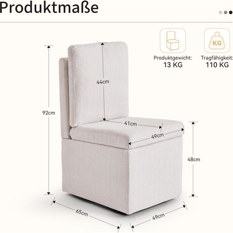 Fauteuil de rangement rembourré hauteur siège 48 cm avec dossier confortable. Design tabouret à poignée de tirage capacité 110 kg
