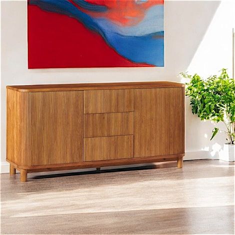 Buffet chêne rainuré moderne 2 portes 3 tiroirs IENA (1/3)
