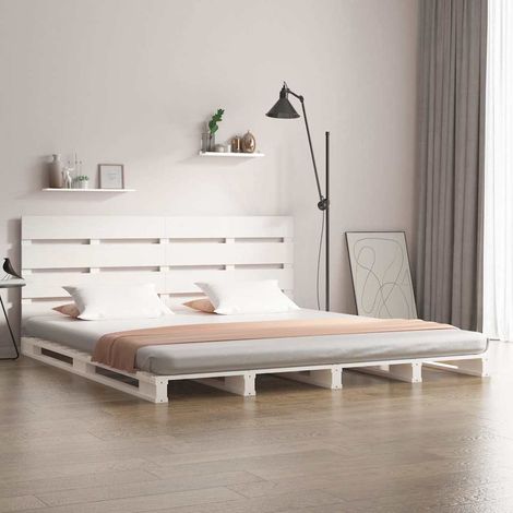 Cadre de lit sans matelas blanc 180x200 cm bois massif de pin (1/5)