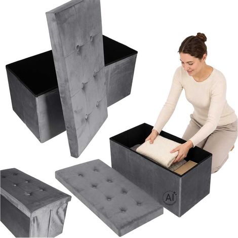 Velvet Storage Ottoman Bench, Foldable, 76x38x38cm, Grey (1/5)