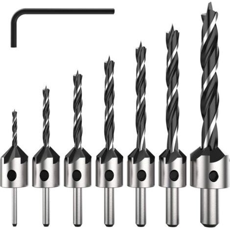 VURAHOME - 7 Pièce HSS 5 Flûte Jeu de Foret Fraise Bit de Vis à Bois Chanfrein pour Diverses vis de Longueur par Simple Desserrer et Resserrer la vis, 3-6mm Set Outil.. (1/5)
