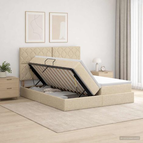 vidaXL Lit de Rangement avec tête de lit Crème 180 x 200 cm Tissu (1/5)