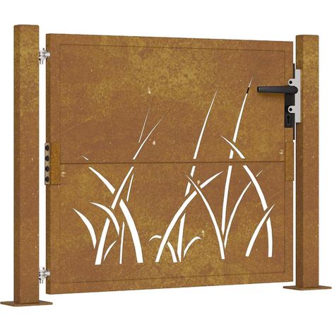 Portail de jardin，Portail de clôture，Portillon de jardin 105x80 cm acier corten conception d'herbe CFW69092 (1/5)