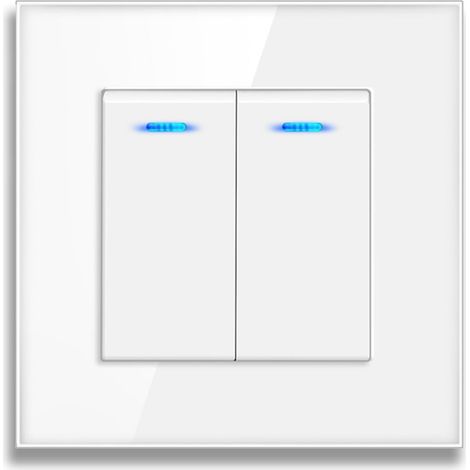 Interrupteur mural en verre trempé - Double commande 82mm, blanc, pour salon et chambre
