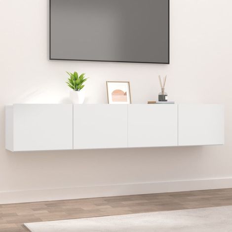 Maison Chic – Meuble TV 2 pcs blanc en bois d'ingénierie – Dimensions 80x30x30 cm – 2 portes rabattables pour rangement pratique