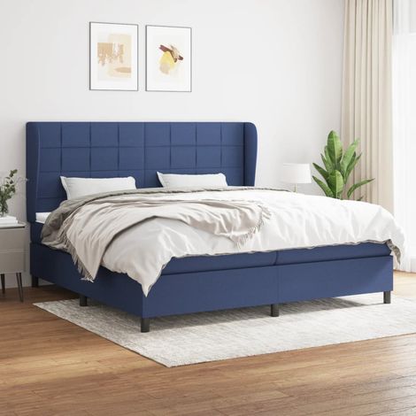 Sommier à lattes de lit avec matelas Bleu 200x200 cm Tissu (1/5)