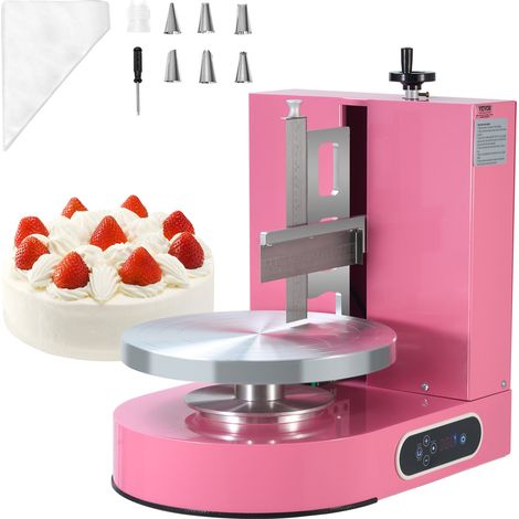 Machine à Glacer les Gâteaux 4-12 pouces, Machine à Lisser Crème à Faible Bruit, Plateau Tournant avec Grattoir Réglable, Vitesse de Rotation de 25 à 320 tr/min, Lisseur pour Pâtisserie, Rose (1/5)